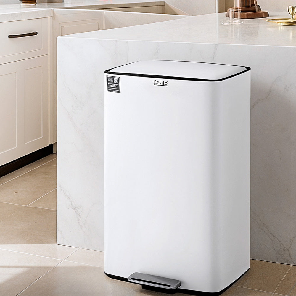 Pedal Bins Rubbish Bin Waste Recycle Dustbins Kitchen Trash Can 40L White