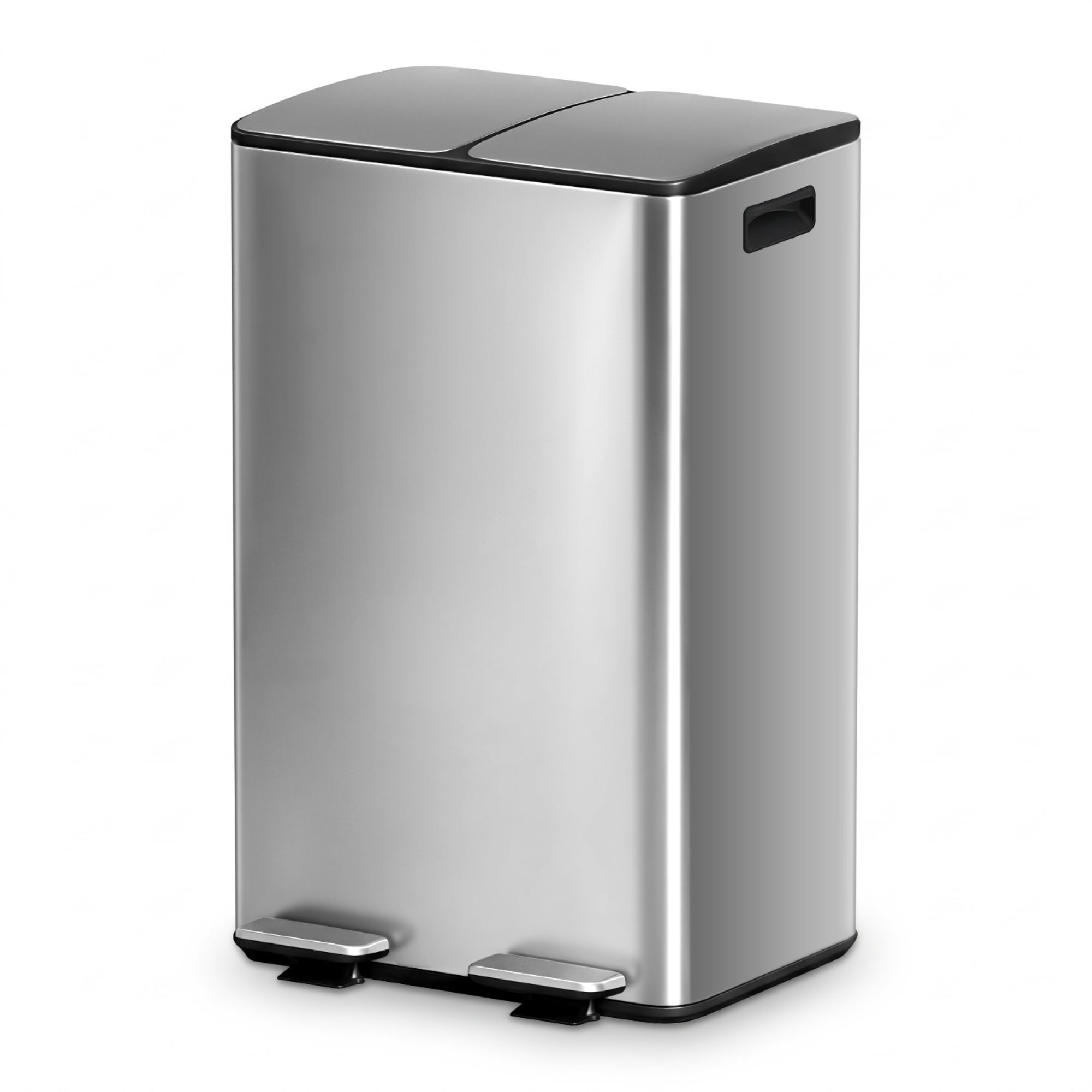 Rubbish Bin Dual Compartment Waste Recycle Dustbins 60L Silver