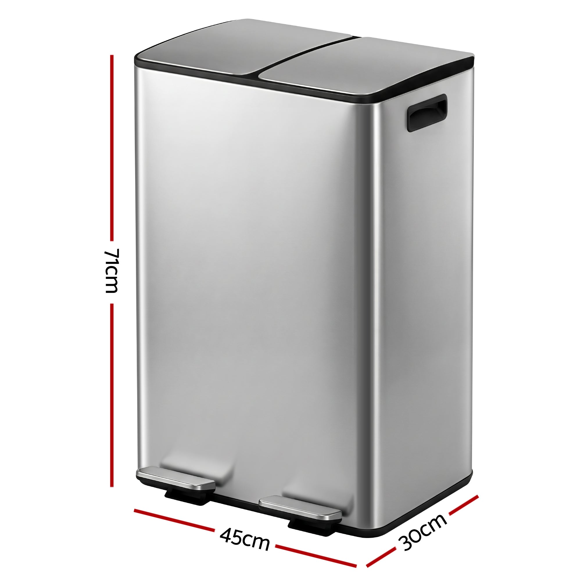 Rubbish Bin Dual Compartment Waste Recycle Dustbins 60L Silver