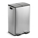 Rubbish Bin Dual Compartment Waste Recycle Dustbins 60L Silver