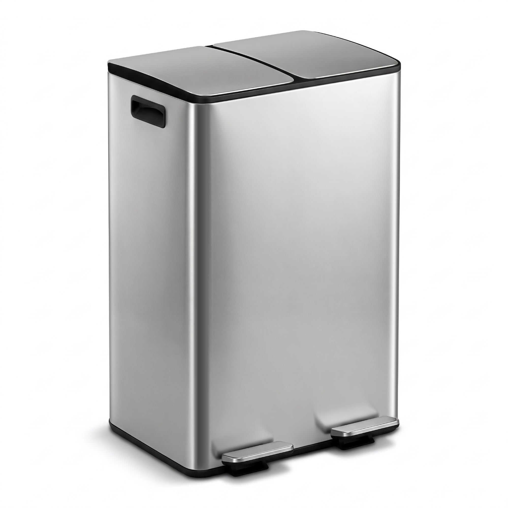 Rubbish Bin Dual Compartment Waste Recycle Dustbins 60L Silver
