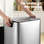 Rubbish Bin Dual Compartment Waste Recycle Dustbins 60L Silver