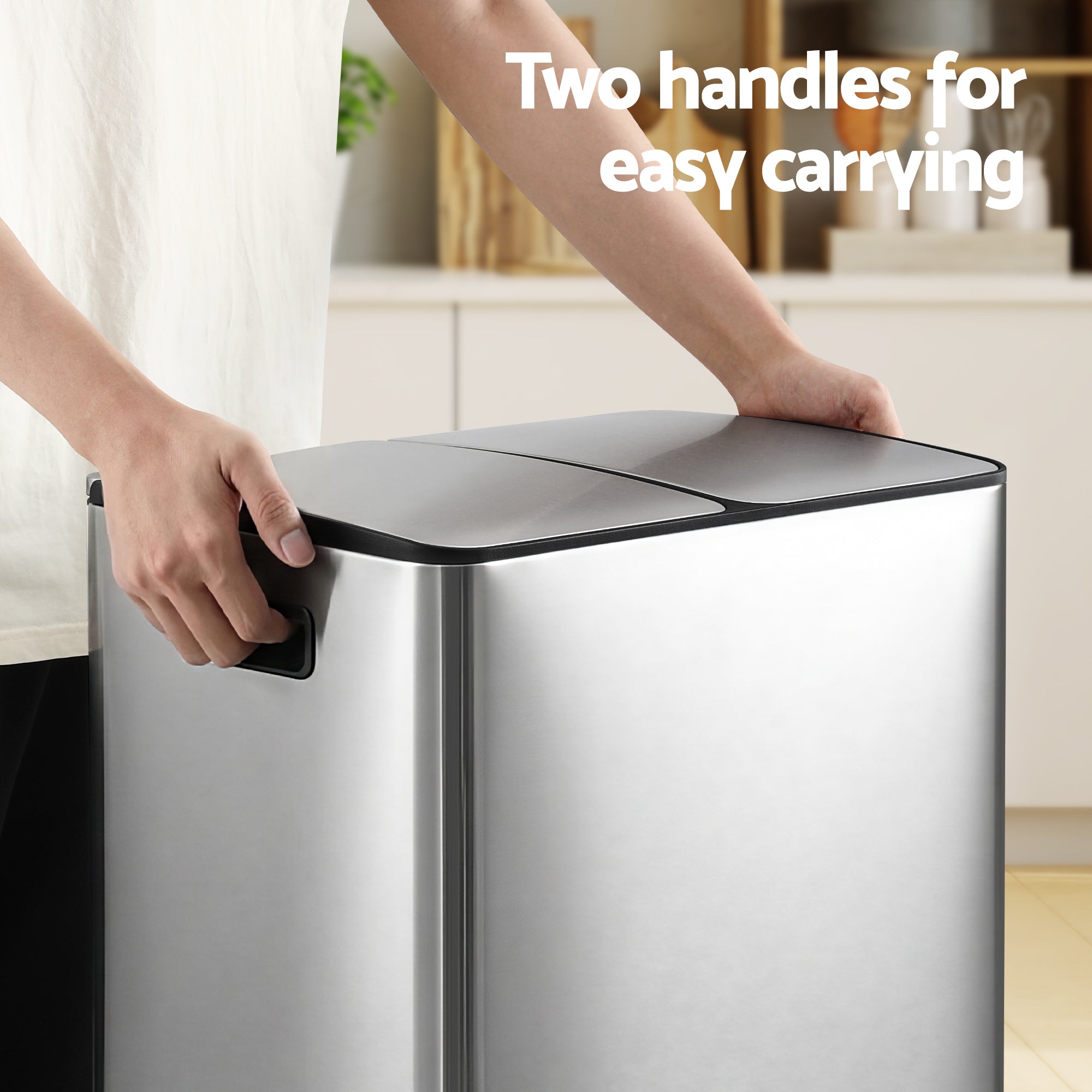 Rubbish Bin Dual Compartment Waste Recycle Dustbins 60L Silver