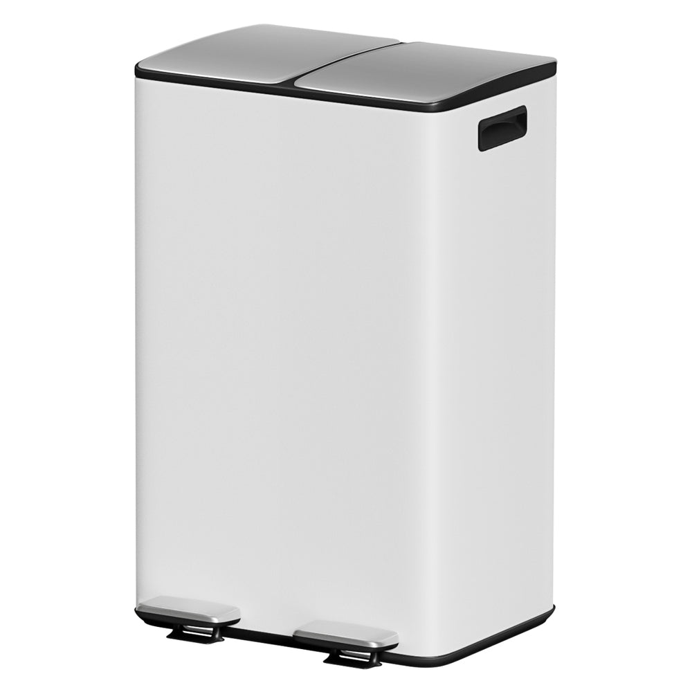 Pedal Rubbish Bin Dual Compartment Dustbins 60L White
