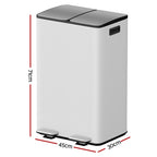 Pedal Rubbish Bin Dual Compartment Dustbins 60L White