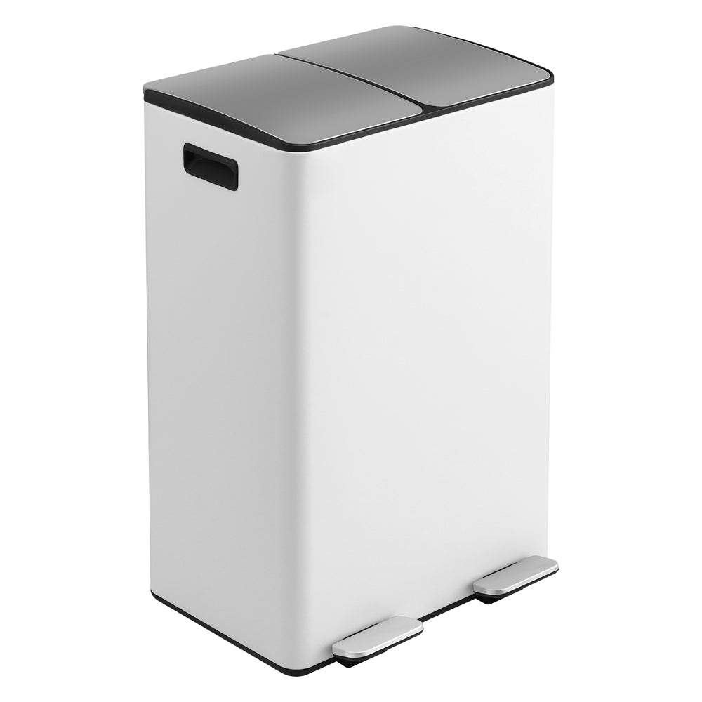 Pedal Rubbish Bin Dual Compartment Dustbins 60L White