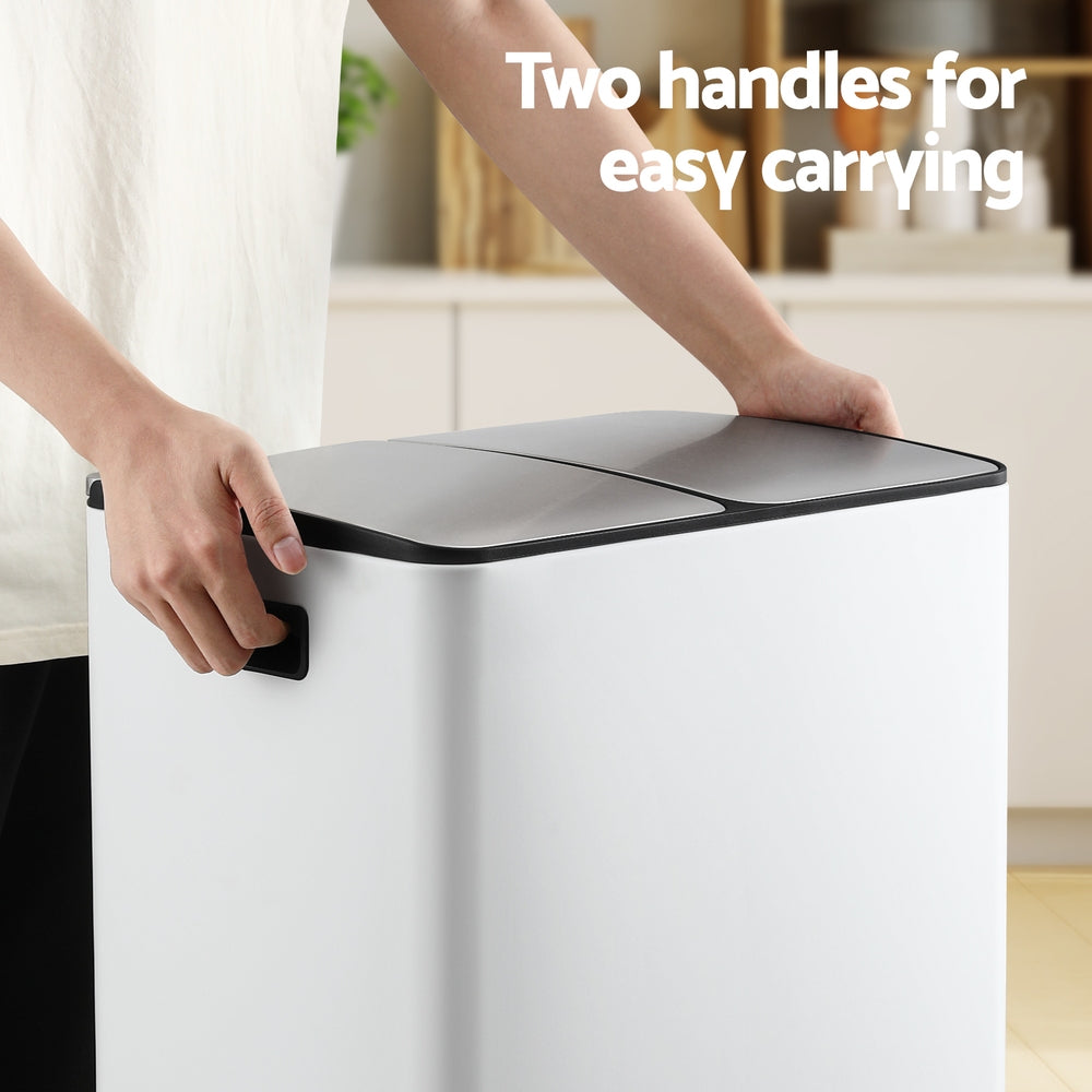 Pedal Rubbish Bin Dual Compartment Dustbins 60L White