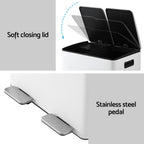 Pedal Rubbish Bin Dual Compartment Dustbins 60L White