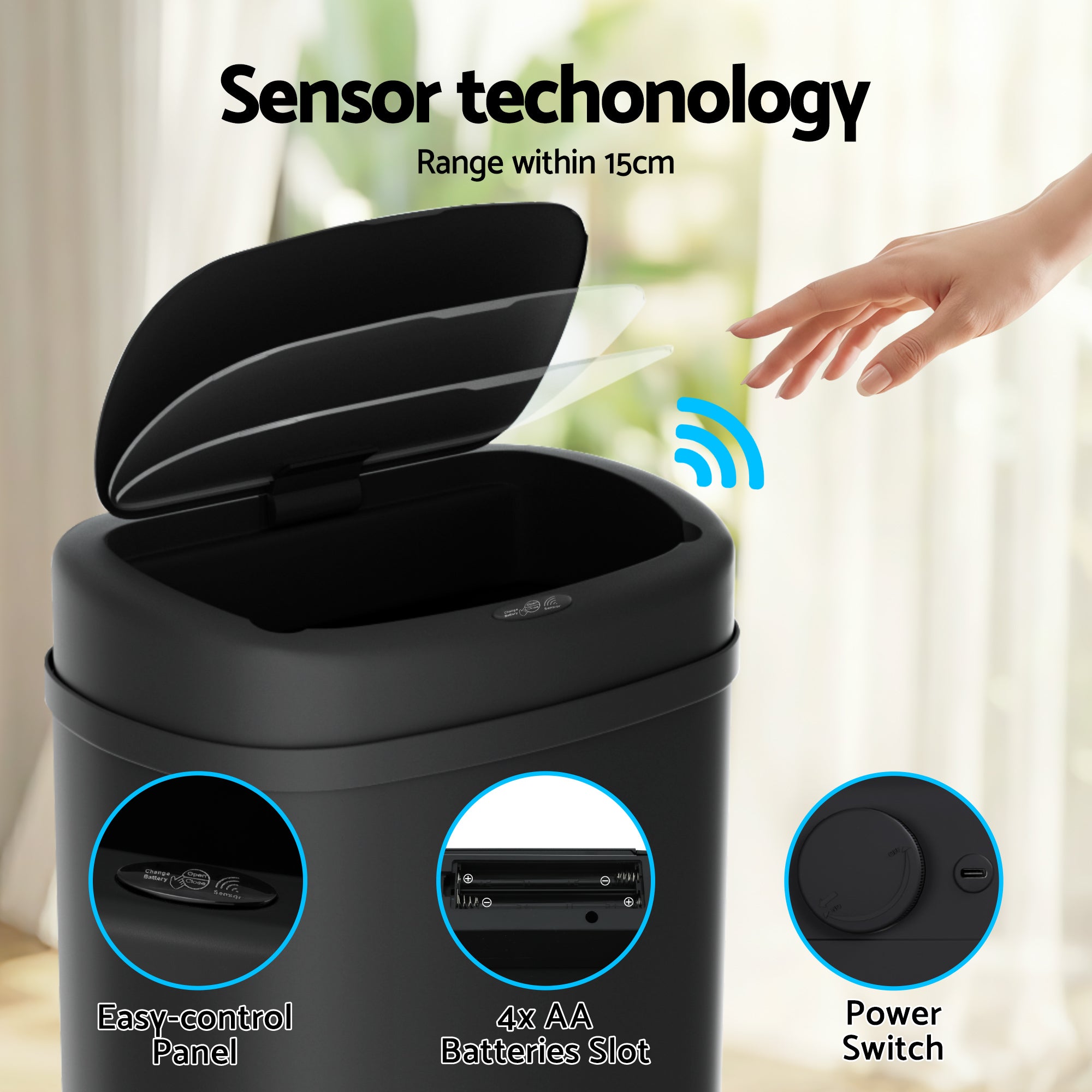 50L Sensor Bin Motion Rubbish Automatic Black