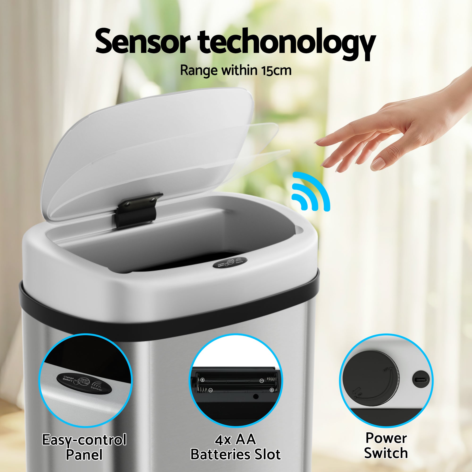 50L Sensor Bin Motion Rubbish Automatic Silver