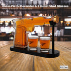 225mL Whisky or Wine Decanter Glass Pistol Set - 2 Shot Glasses + Wooden Stand