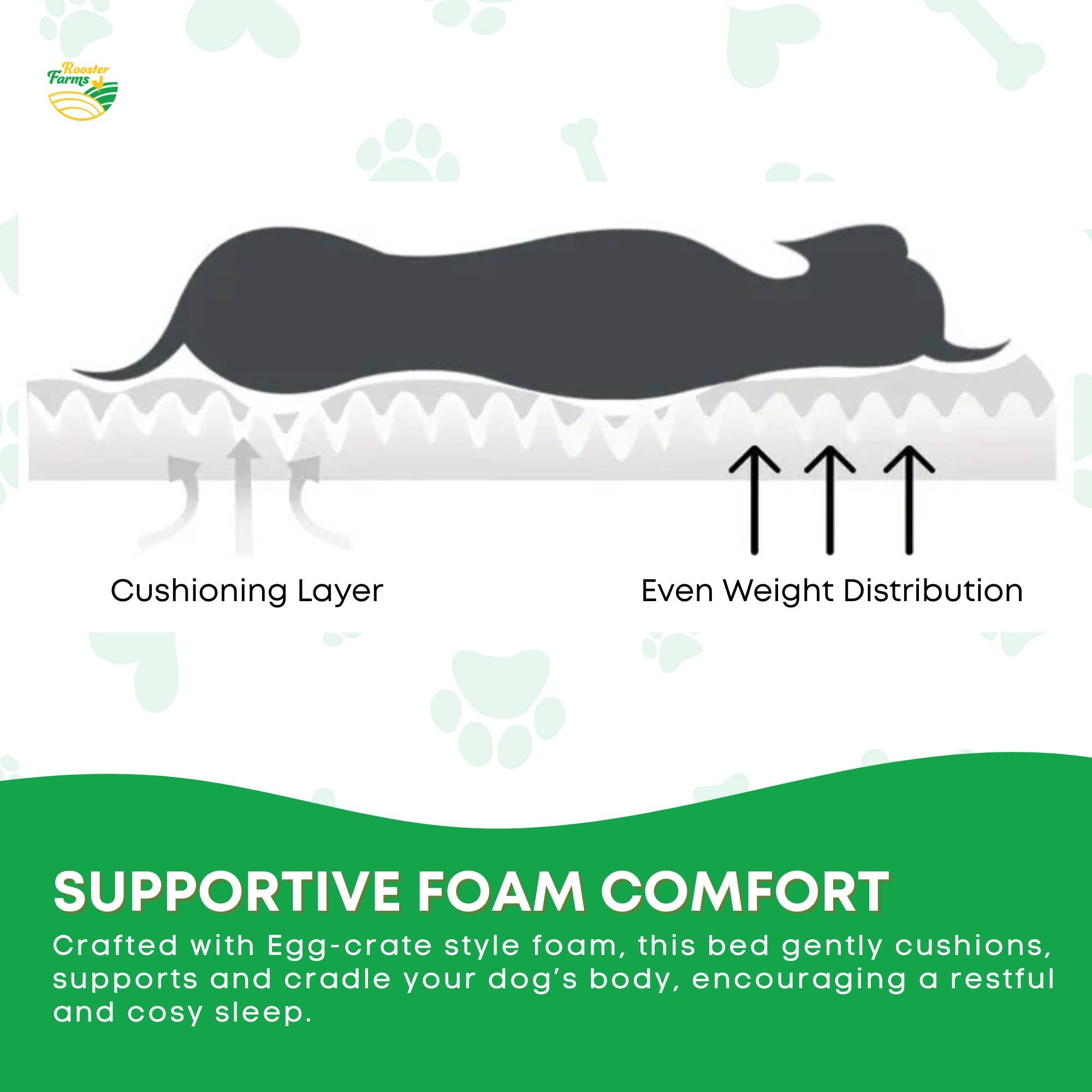 Supportive Dog Bed XL Grey - Egg Crate Foam Waterproof Mattress
