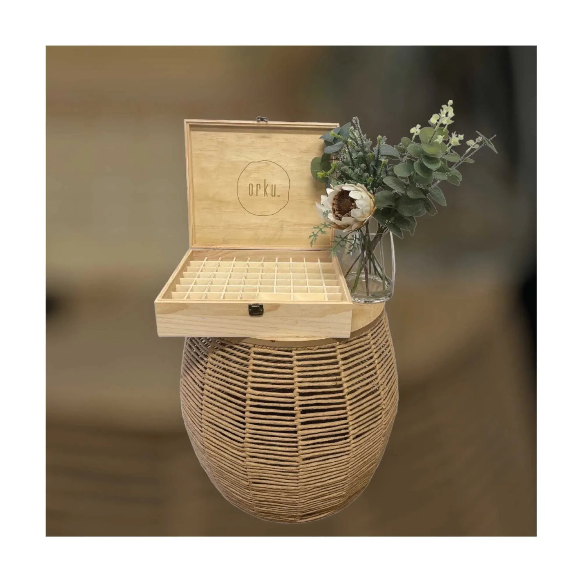 Orku 74 Essential Oil Bottle Storage Box Wooden Organiser Aromatherapy Case