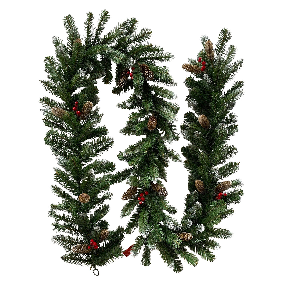 Artificial Christmas garland with pine cones, red berries, and green pine tips