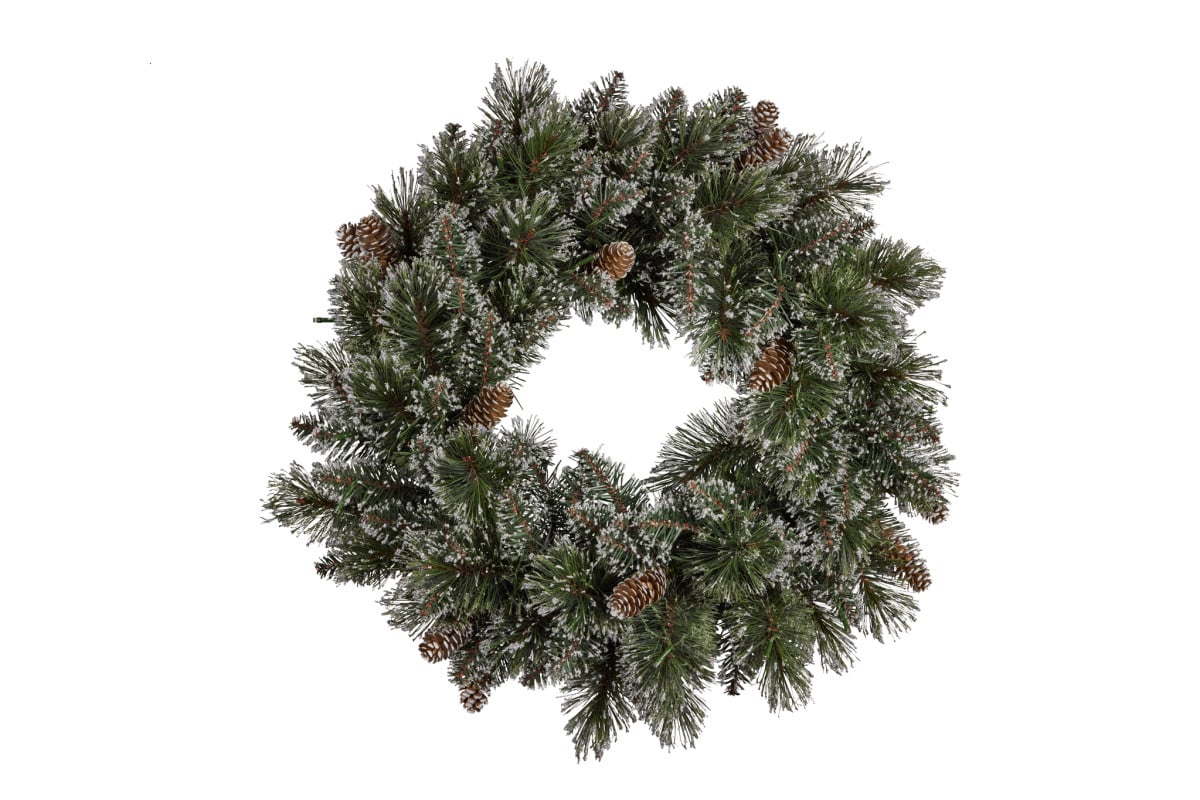 Christmas pine wreath with pinecones, unlit