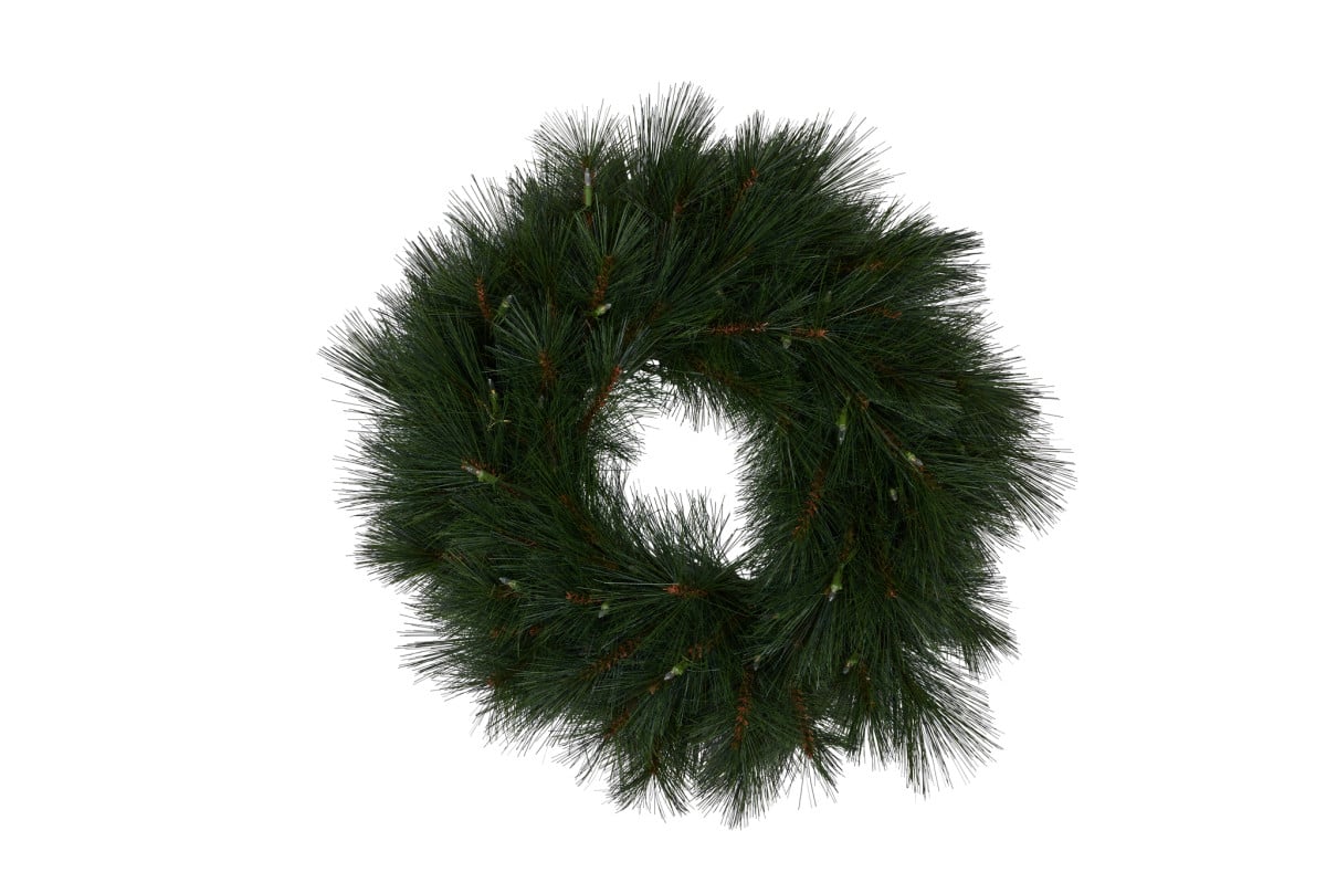 Green long-needle Christmas wreath, unlit