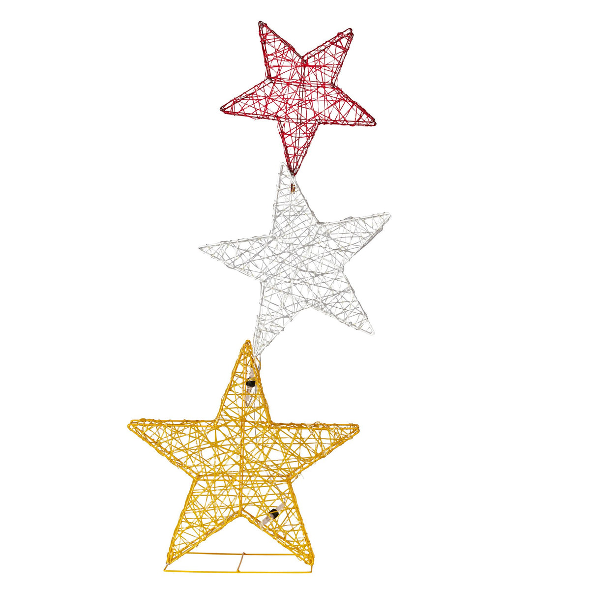 Stacked wireframe star lights: red top, white middle, yellow bottom