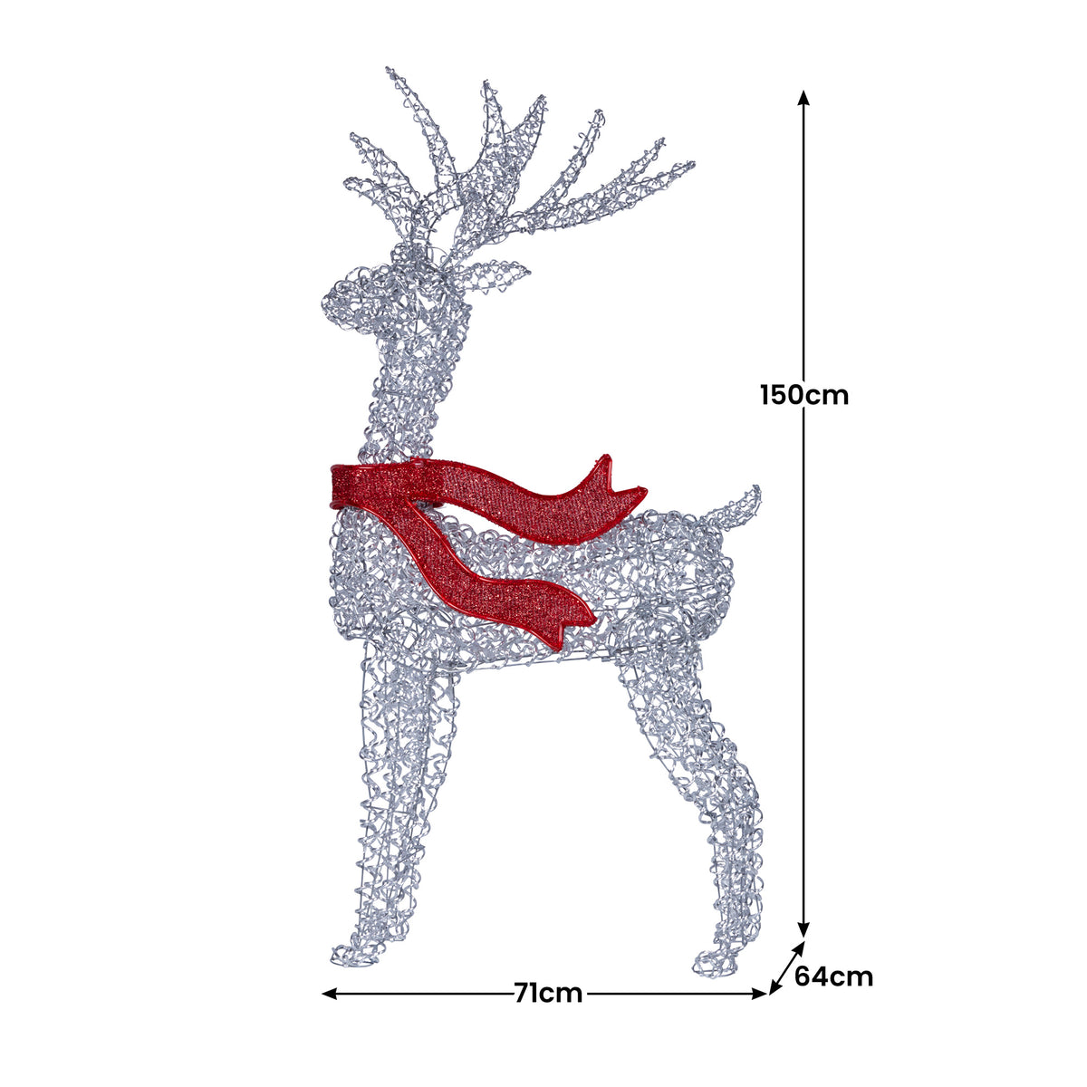 Light-up reindeer statue with red bow accents, full-body side view