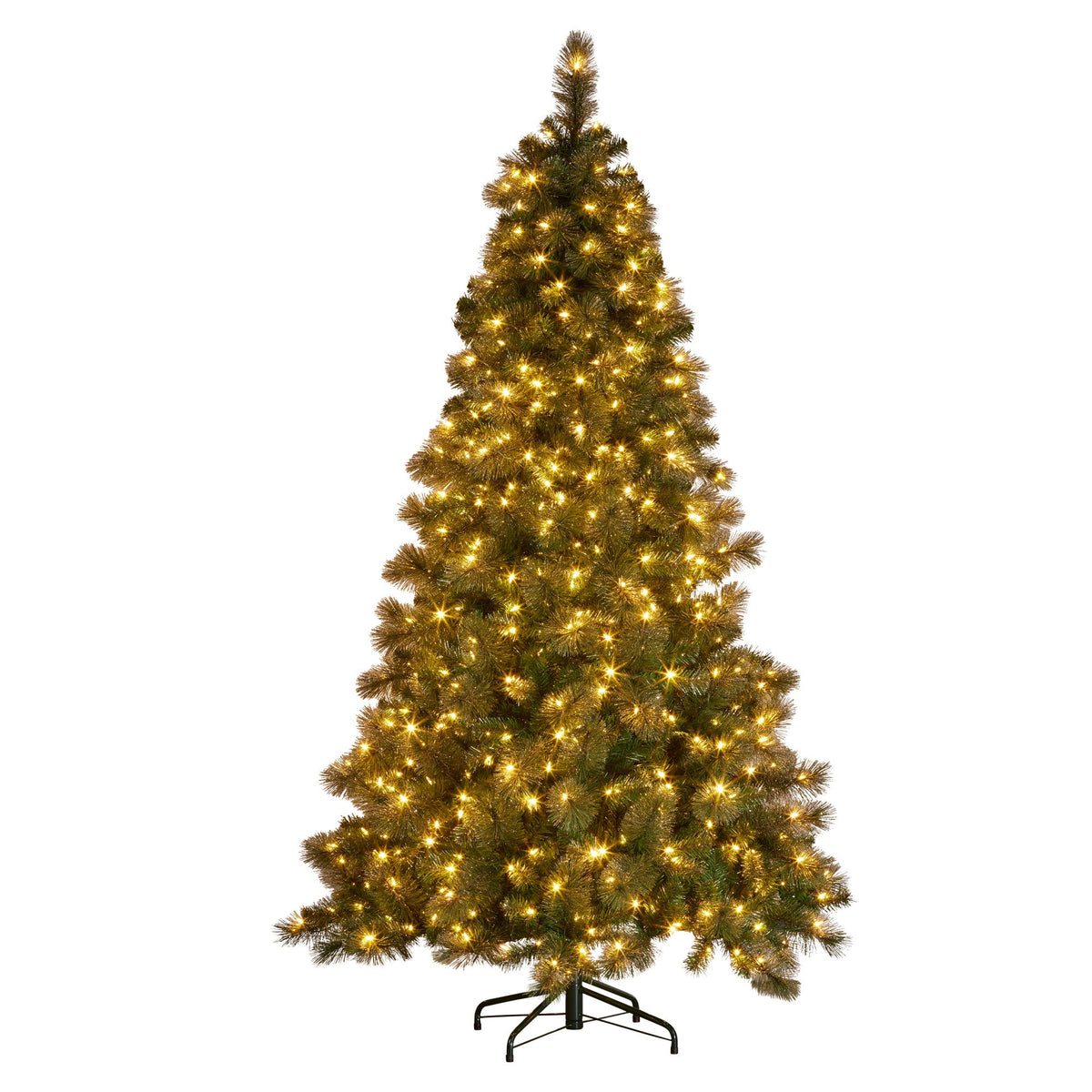 Glitter gold Christmas tree with warm white LED lights and metal stand