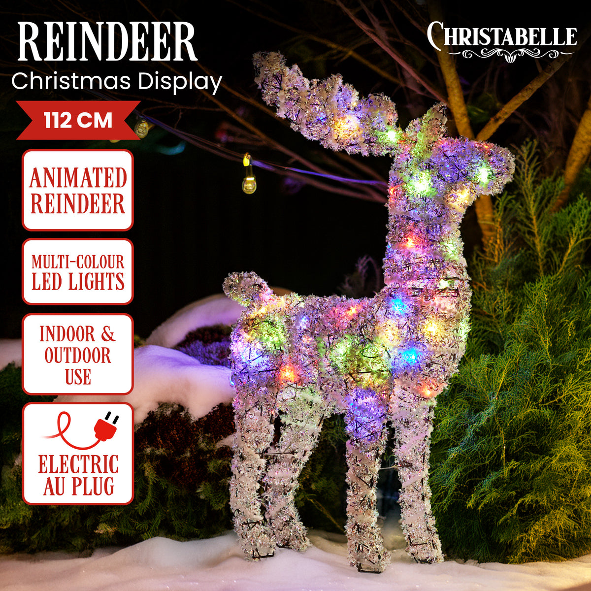 112cm animated reindeer Christmas display with multicolor LED lights