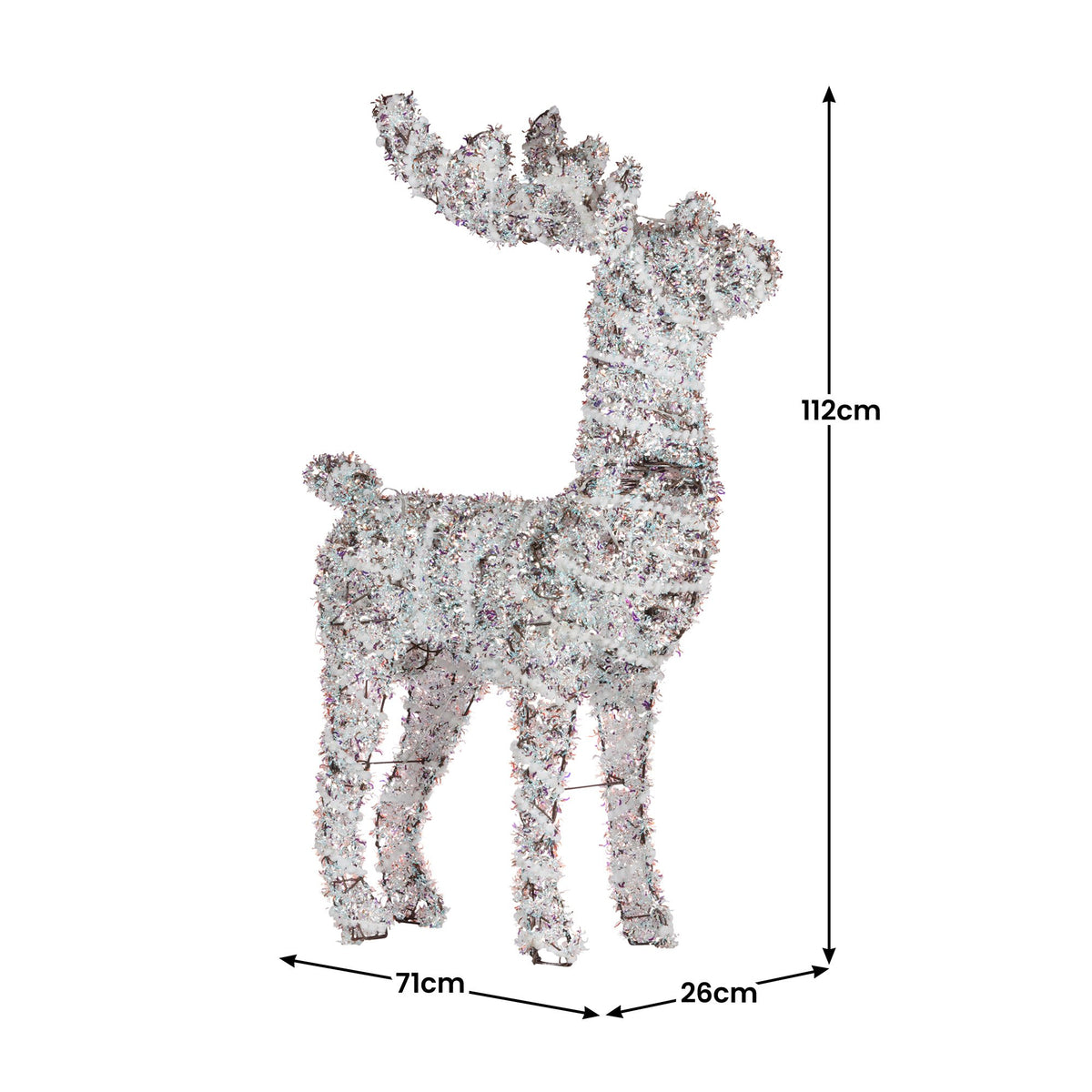 White glitter reindeer Christmas display size markings: 112cm tall