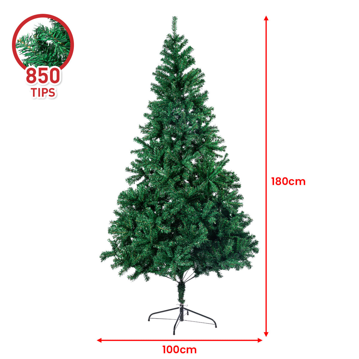Artificial Christmas tree, 180cm tall and 100cm wide, green branches