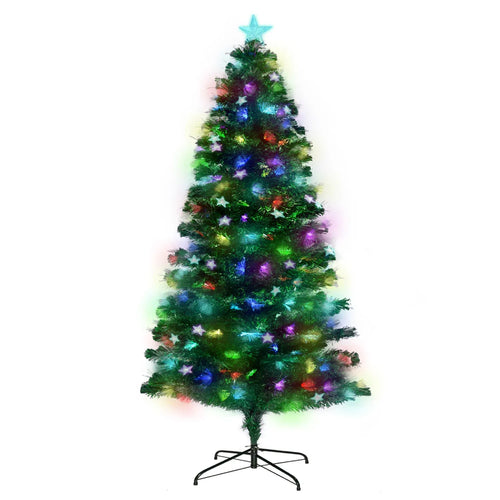 Pre-lit fibre optic Christmas tree with multicolour twinkling star lights and star topper