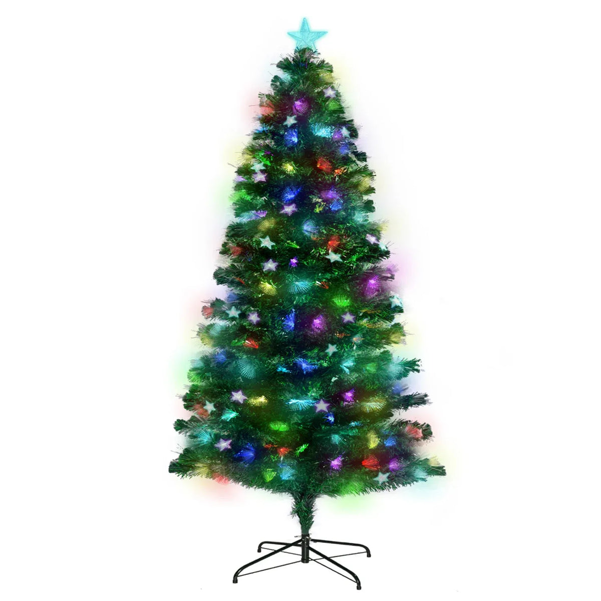 Artificial Christmas tree, 1.5m, multicolour fibre-optic star lights, star topper