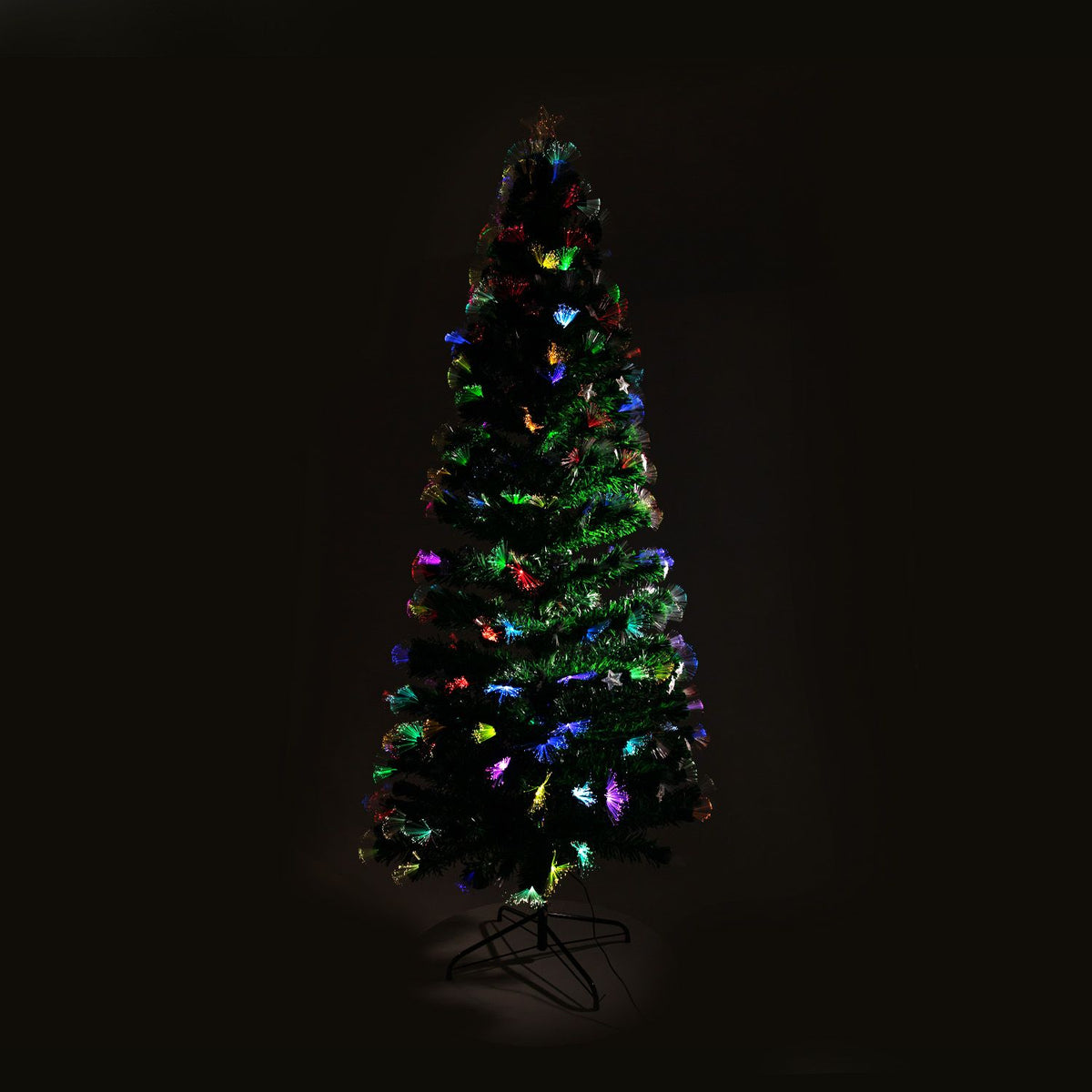 Artificial Christmas tree with glowing multicolour fibre-optic star lights, twinkling effect