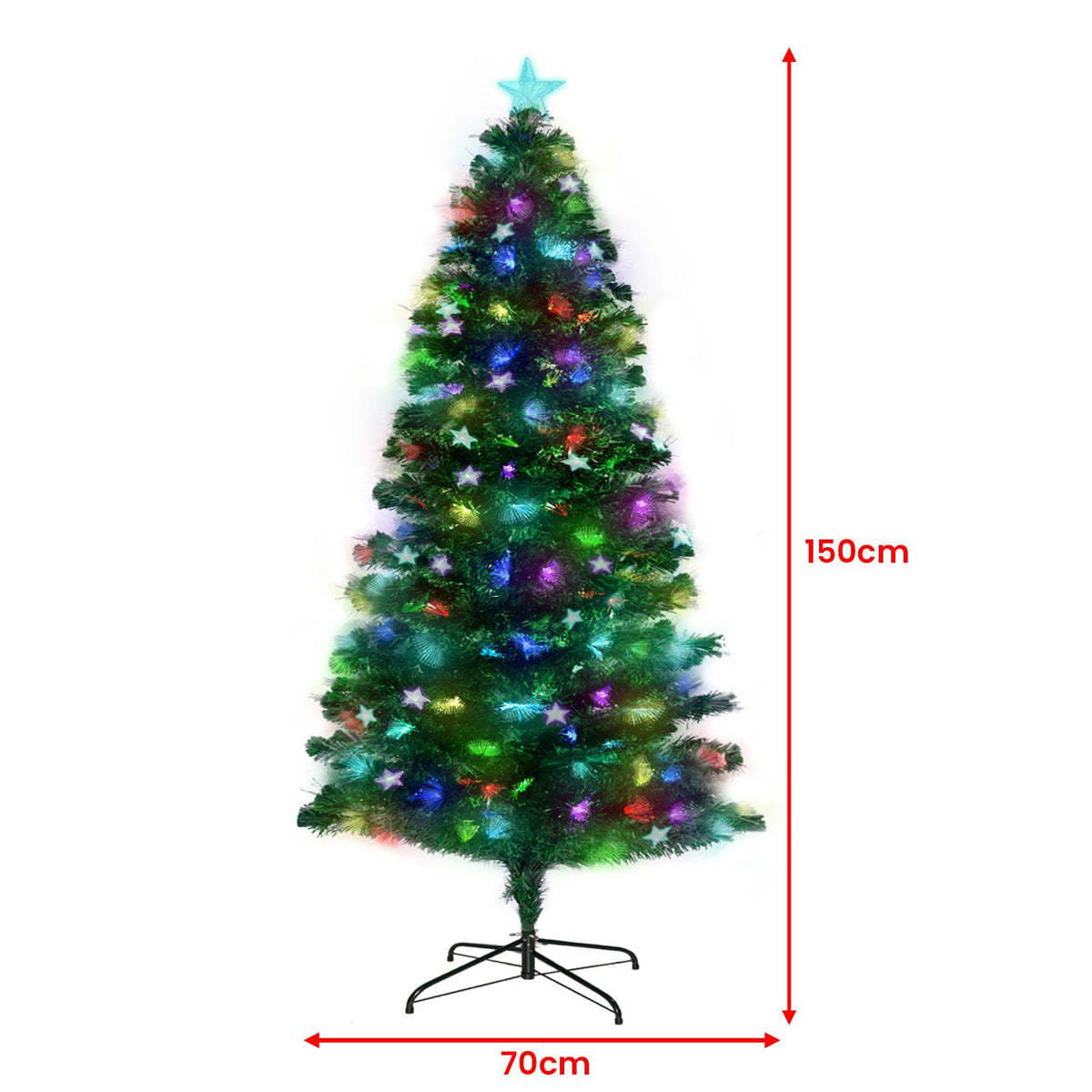 Artificial Christmas tree, 1.5m, multicolour fibre-optic star lights with star topper