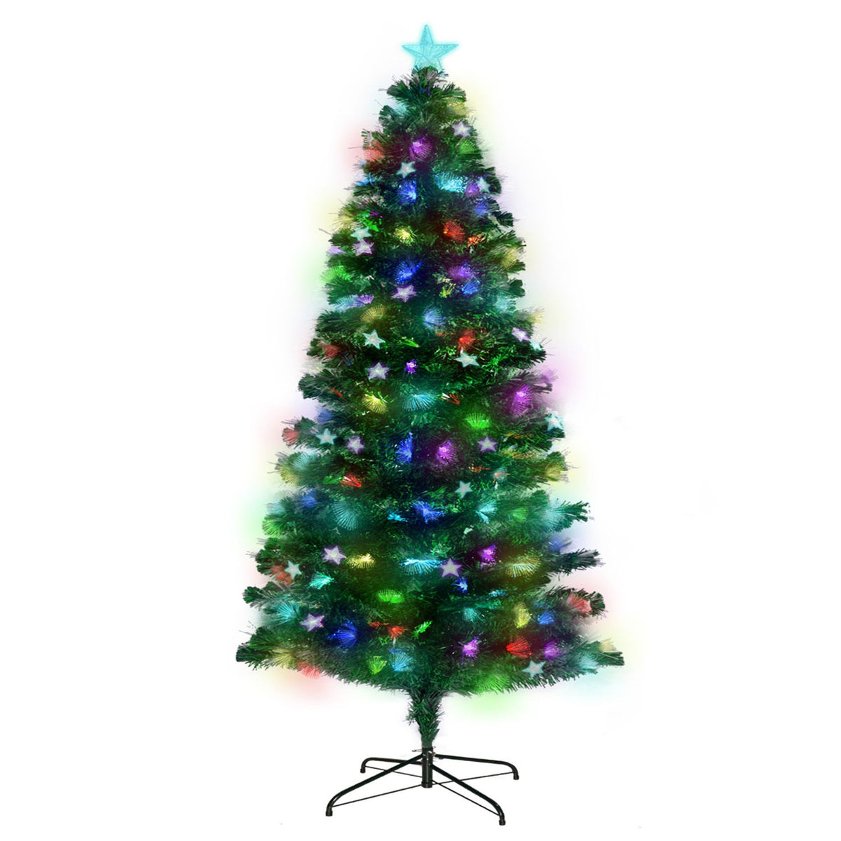 1.8m artificial Christmas tree with multicolour fibre optic twinkling star lights