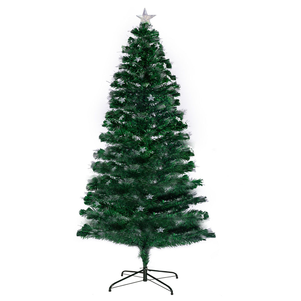 Artificial Christmas tree with green flocked branches and silver star topper