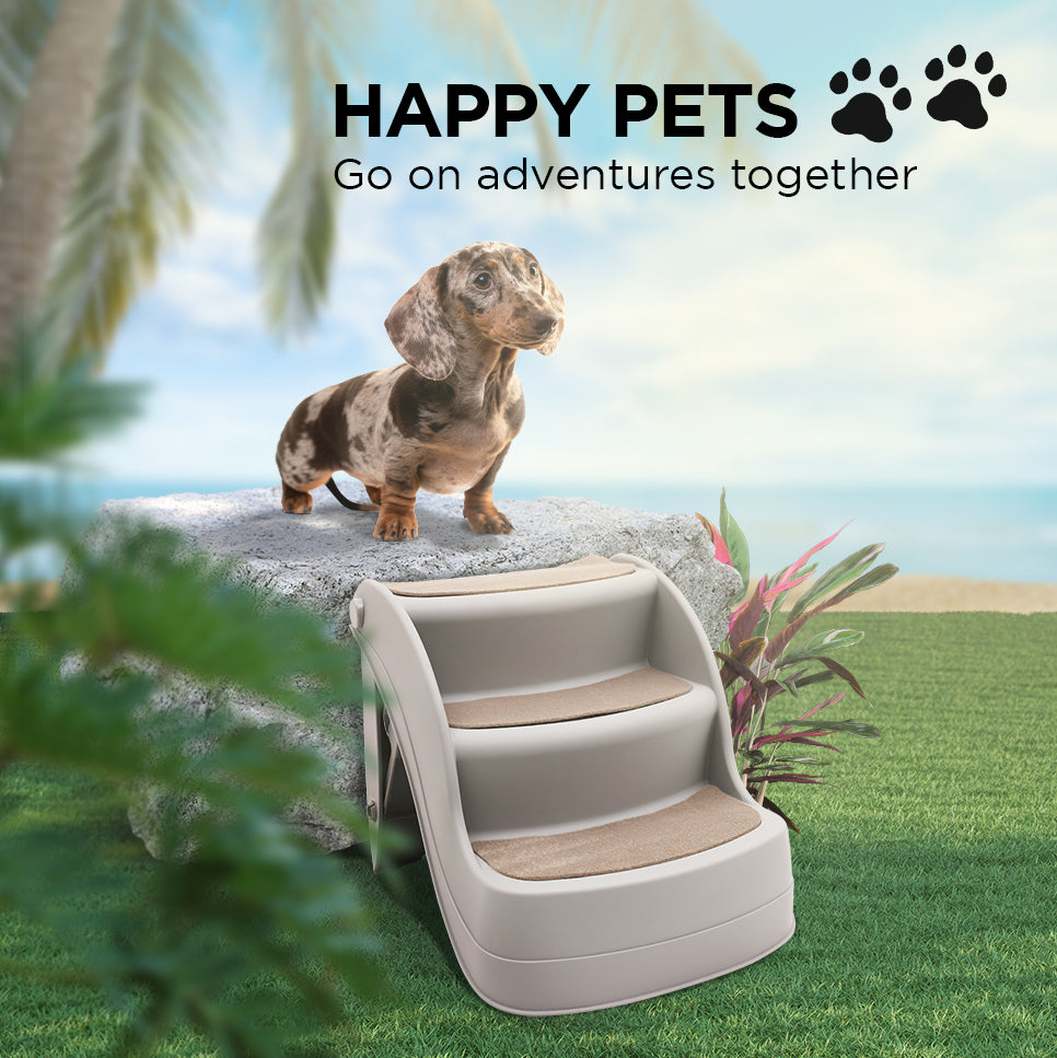 Furtastic Foldable Pet Stairs In Grey - 38cm Dog Ladder