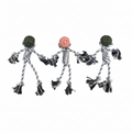 Three dog toys with rope and textured ends on a white background