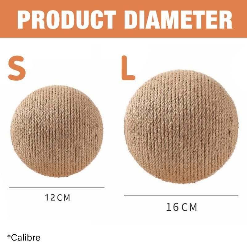 Natural sisal cat scratching ball toy, two round sizes shown in tan