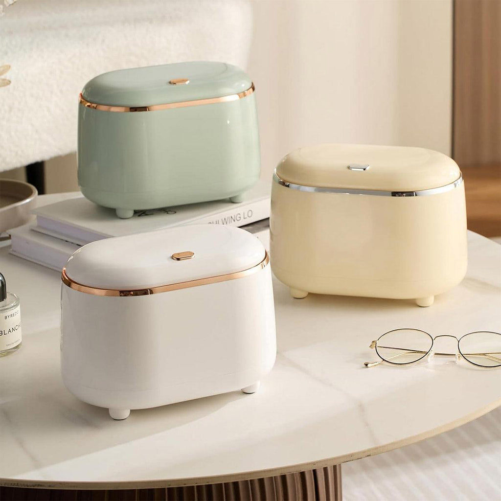 Small Desktop Trash Can Oval Pop Up Lid Rubbish Bin - Green