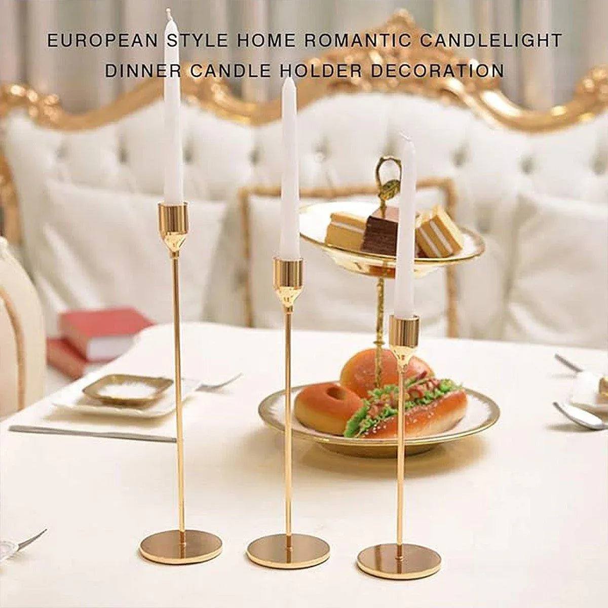 Set of 3 Decorative Candlestick Holder Candle Stand for Wedding / Dinner / Party - Gold
