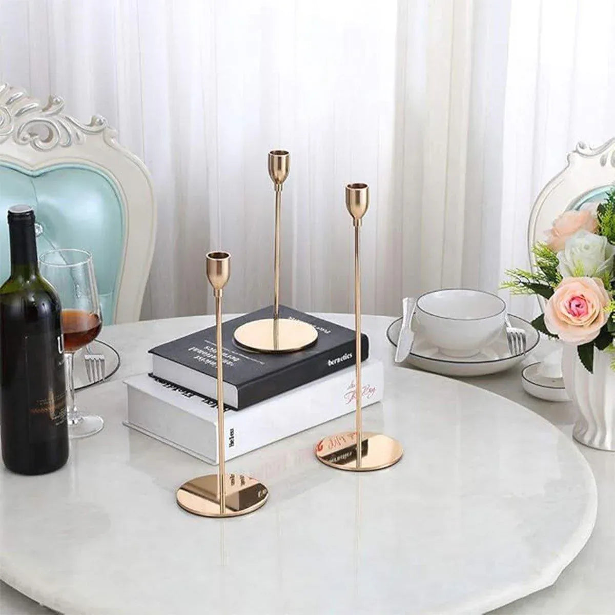 Set of 3 Decorative Candlestick Holder Candle Stand for Wedding / Dinner / Party - Gold
