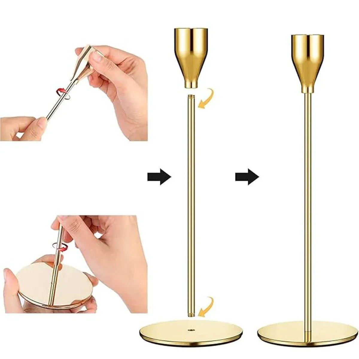 Set of 3 Decorative Candlestick Holder Candle Stand for Wedding / Dinner / Party - Gold