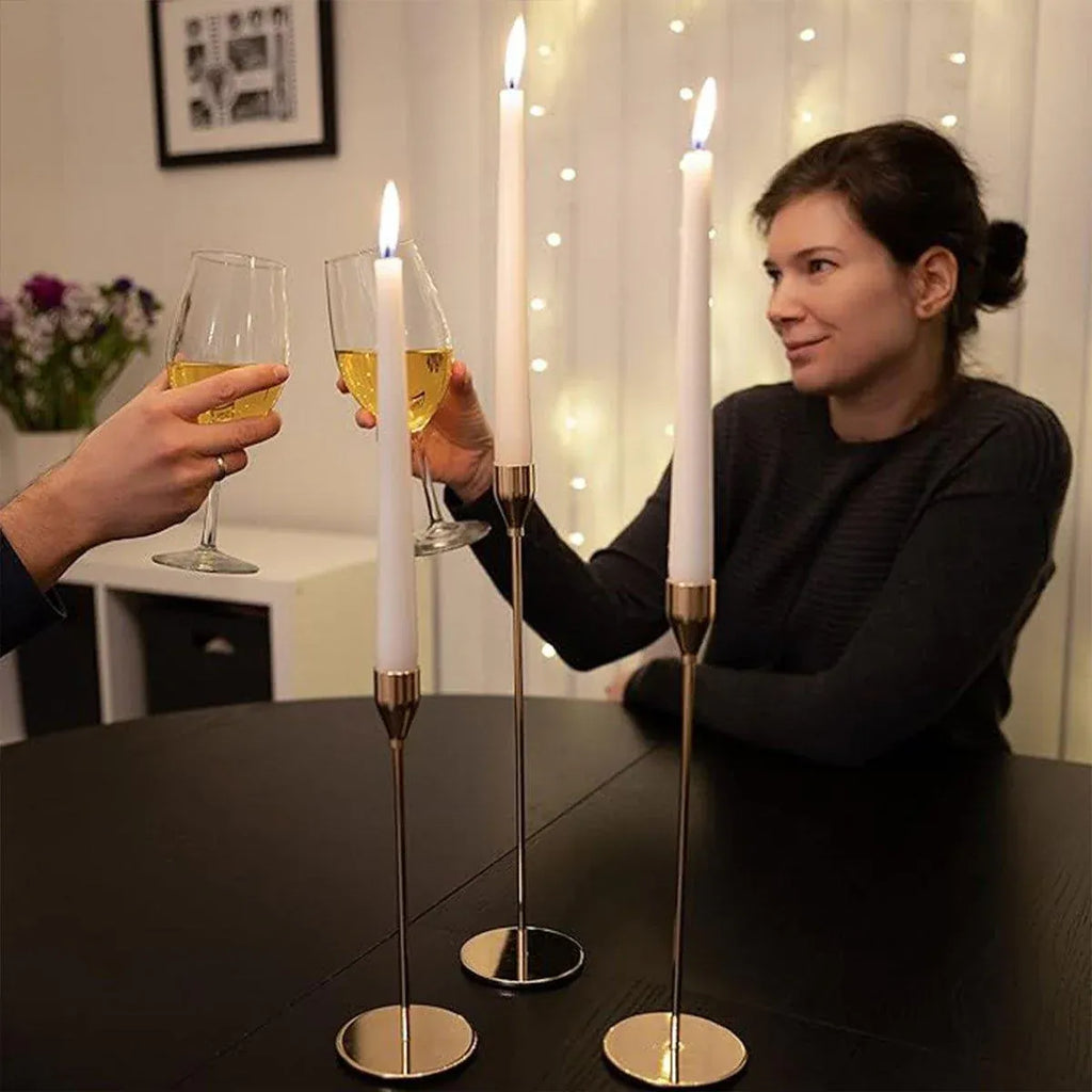 Set of 3 Decorative Candlestick Holder Candle Stand for Wedding / Dinner / Party - Gold
