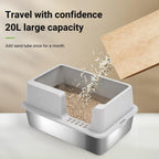 Grey large capacity cat litter box with sand inside and open top
