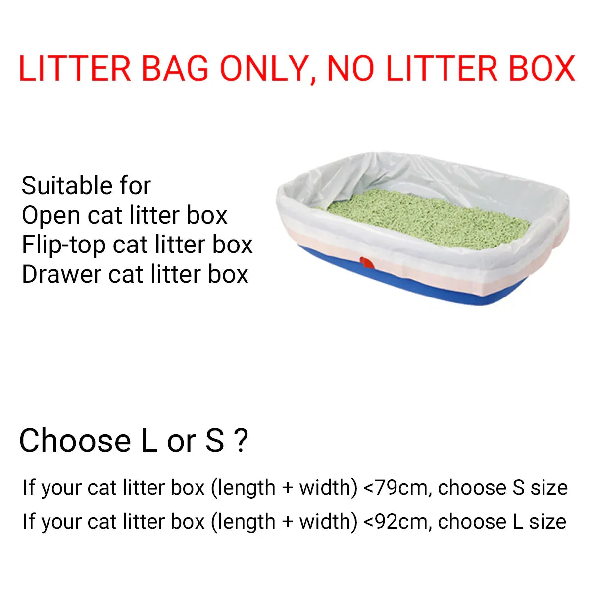 White disposable cat litter bag liner with drawstring closure for easy cleanup