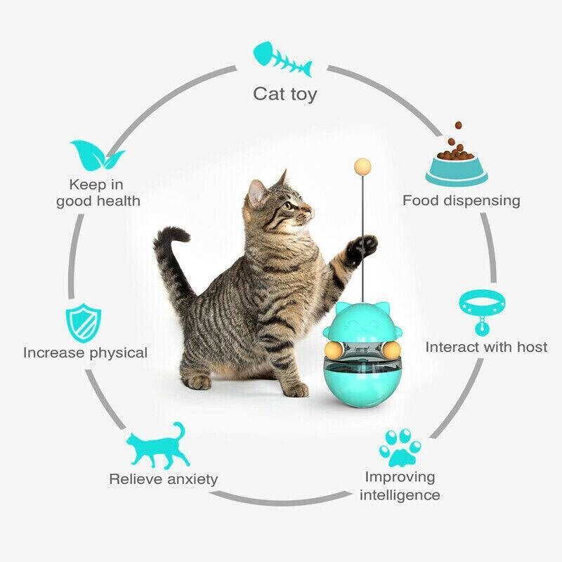 Cat Treat Dispenser Toy Ball Kitten Selfplay Interactive Tumbler Multifunction - Green