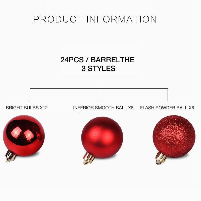 3-style Christmas bauble set with red ball ornaments shown: bright bulbs, smooth, and glitter