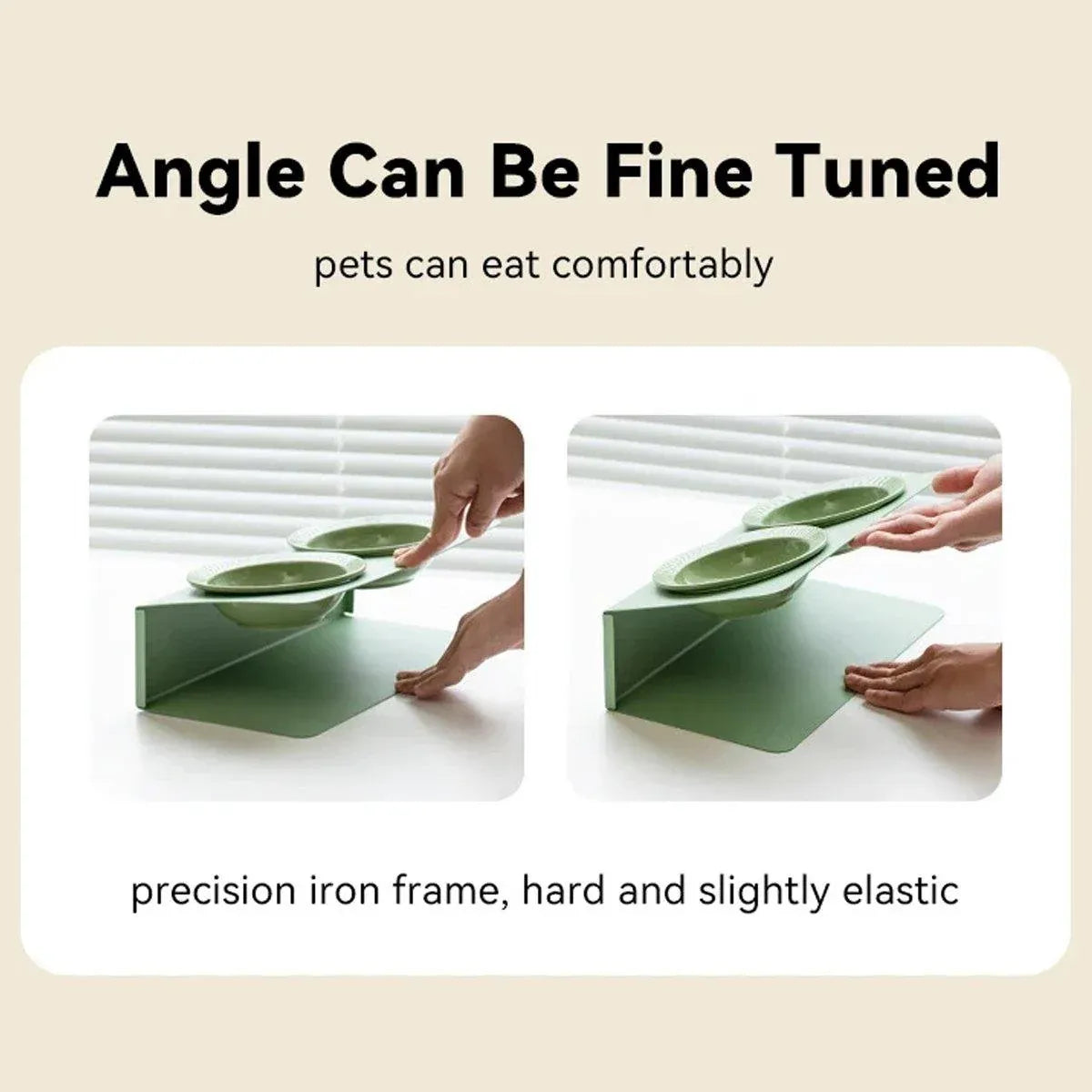 Green slanted pet bowl set with precision iron stand for comfortable eating