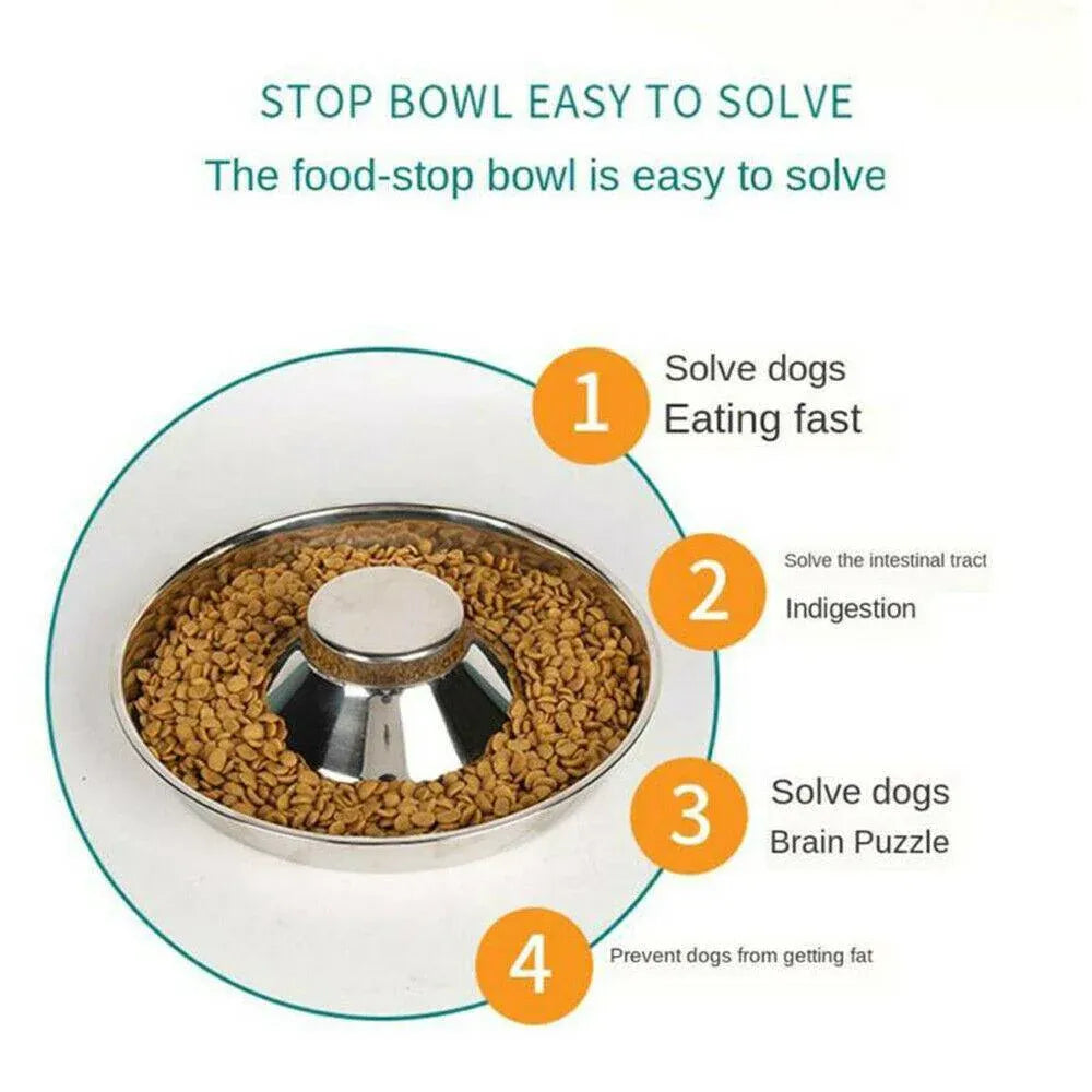 Stainless Steel Pet Bowl Slow Feeder Dish Puppy Dog Cat Food Feeding Weaning Bowl - L