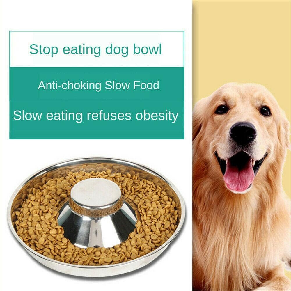 Stainless Steel Pet Bowl Slow Feeder Dish Puppy Dog Cat Food Feeding Weaning Bowl - L