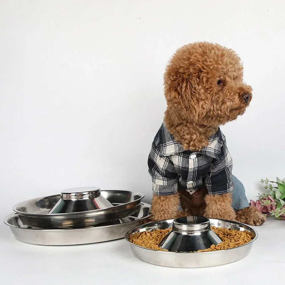 Stainless Steel Pet Bowl Slow Feeder Dish Puppy Dog Cat Food Feeding Weaning Bowl - L