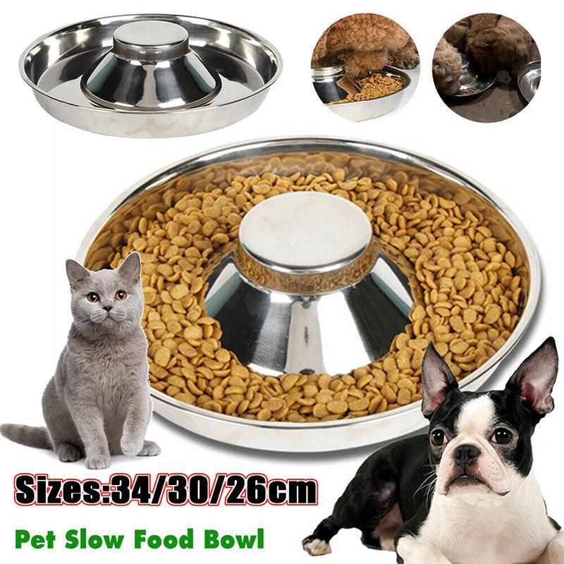 Stainless Steel Pet Bowl Slow Feeder Dish Puppy Dog Cat Food Feeding Weaning Bowl - M