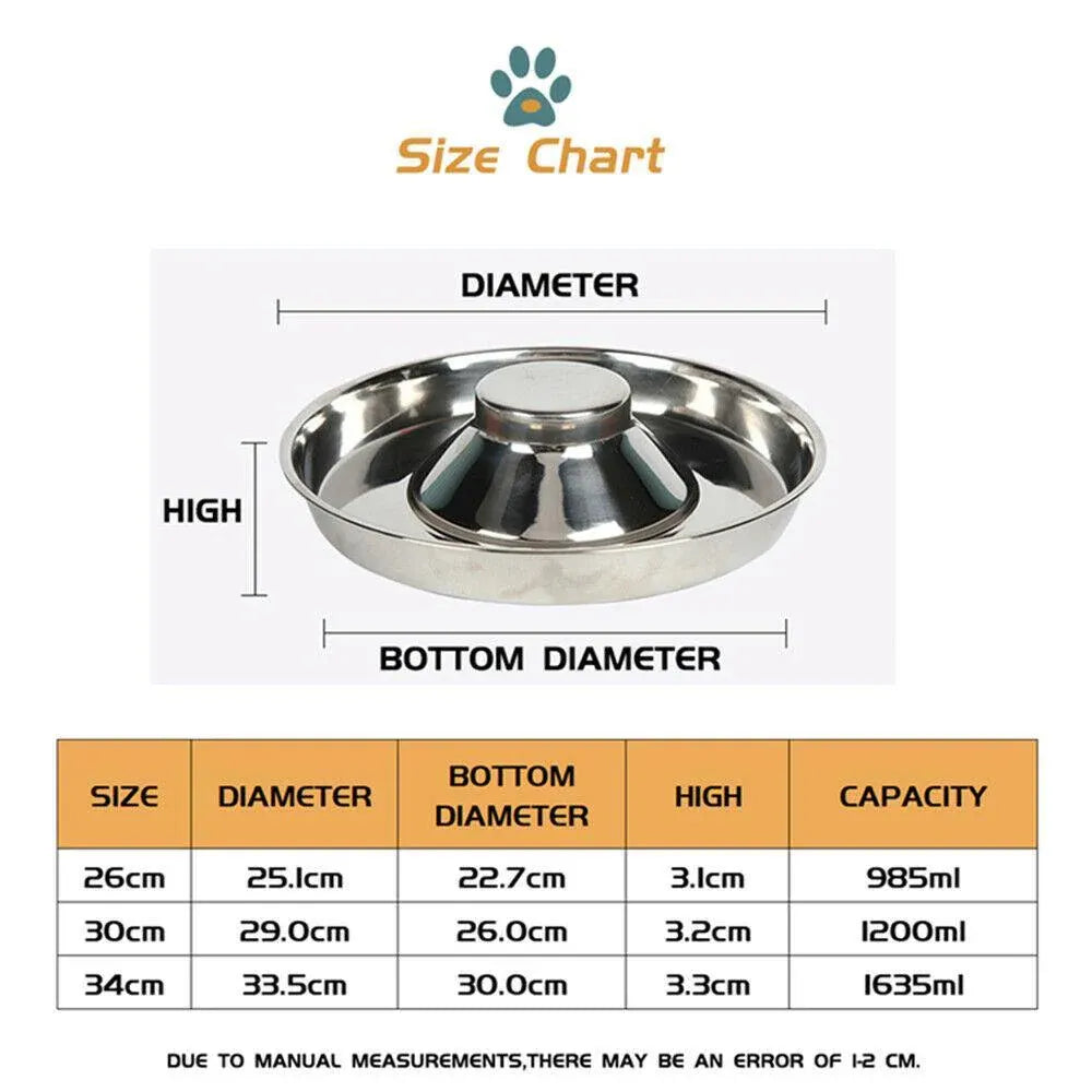 Stainless Steel Pet Bowl Slow Feeder Dish Puppy Dog Cat Food Feeding Weaning Bowl - S